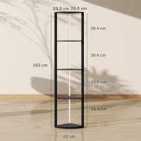 Lampada da Terra a Colonna con 5 Ripiani e Illuminazione a LED, 42x29,5x163 cm, Nero