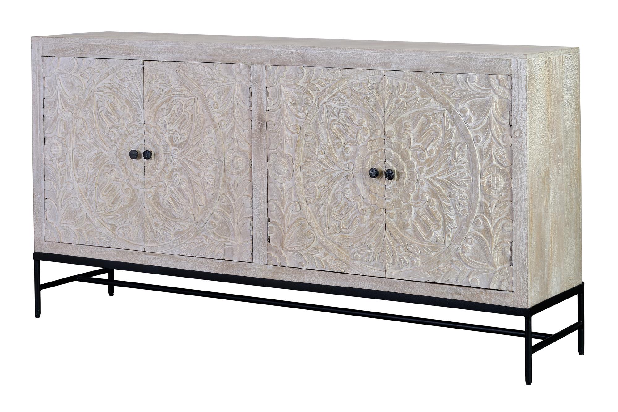 Credenza in massello di mango intagliato con base di metallo