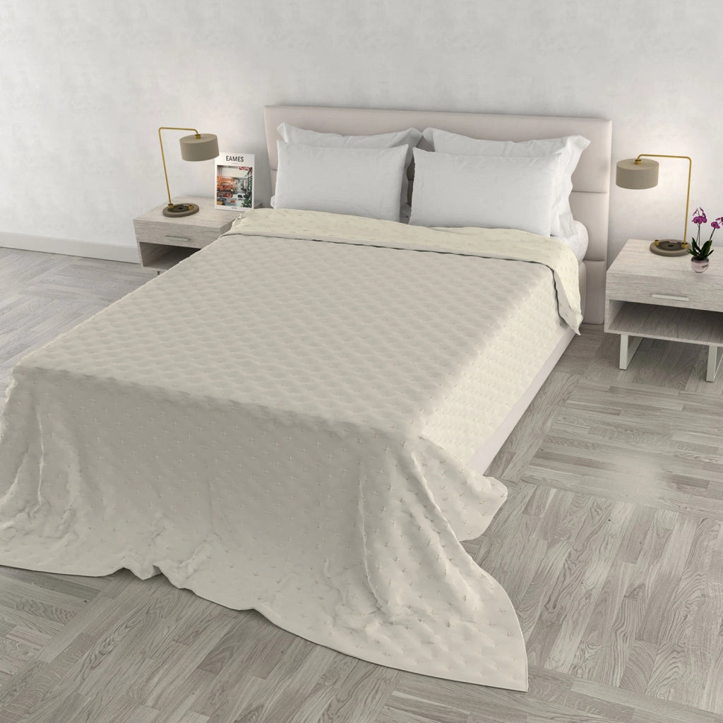 Trapuntino Estivo Effetto Water Washed Singolo 160x250 cm in Microfibra Sabbia e Crema