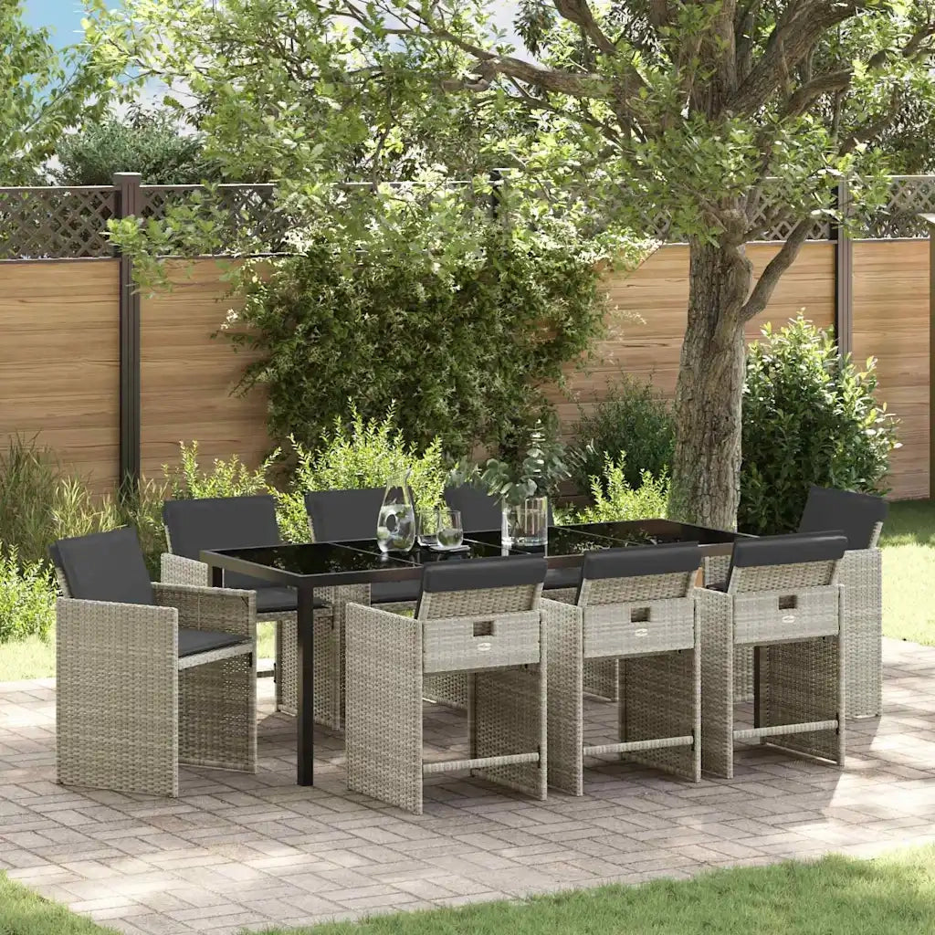 Set da Pranzo per Giardino 9 pcs Grigio chiaro polyrattan 3380708