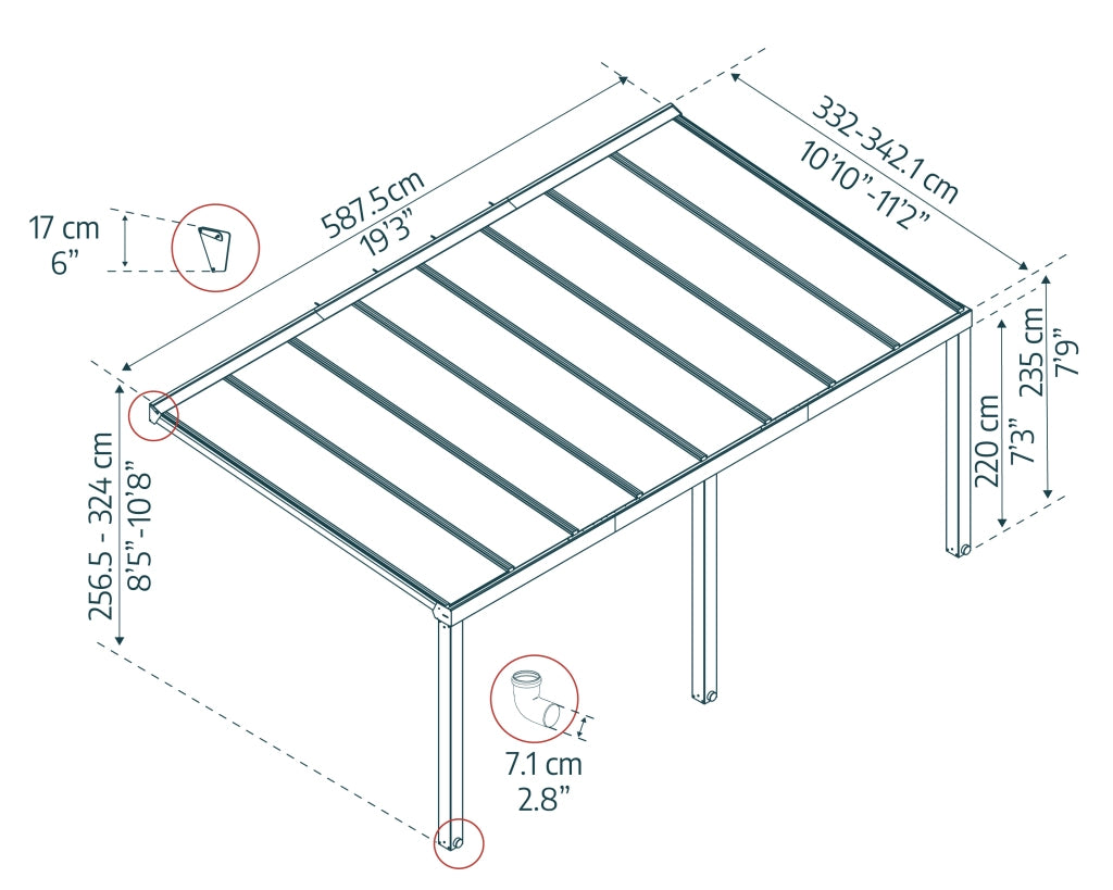 Pergola Addossata in Alluminio di Premium Stockholm 3.4X6 m Trasparente