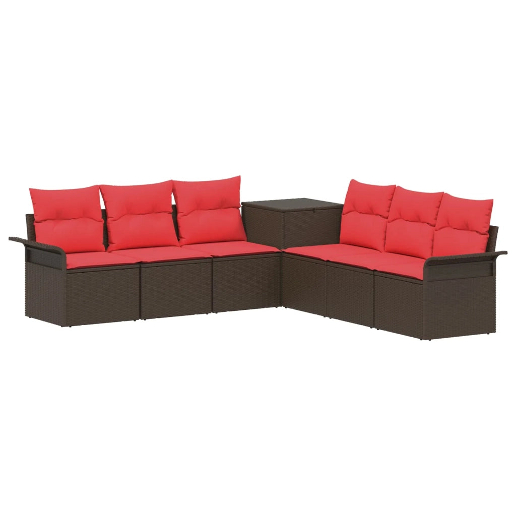 Set di divani 7 pz Marrone e Rosso Rattan sintetico e Acciaio 3448661