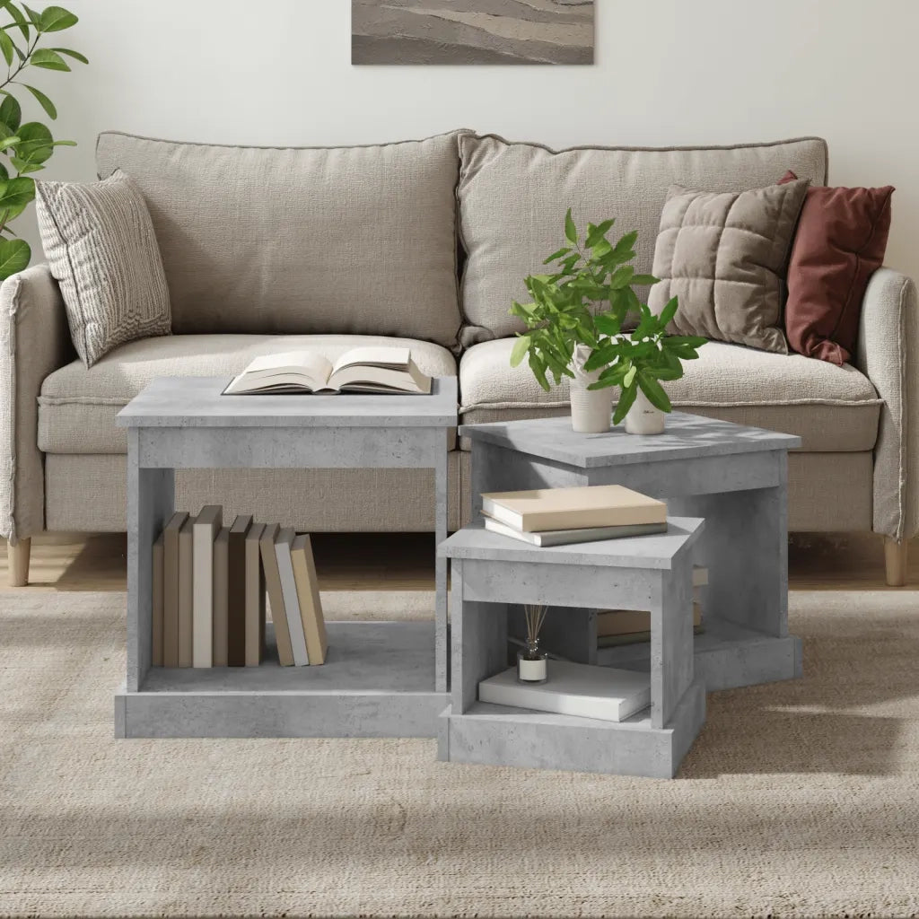Tavolini da Salotto 3 pz Grigio Cemento in Legno Multistratocod mxl 103262