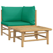 Set Salotto da Giardino 2pz | Set di Mobili da Esterno con Cuscini Verdi Bamb¨´
