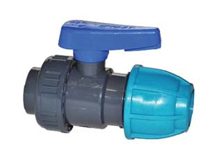 RACCORDO A COMPRESSIONE VALVOLA SFERA FEMMINA POLIPROPILENE  F 20x1/2