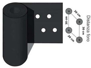 FOGLIA POLIETILENE NERA PACCIAMATURA 2 FORI PASSO CM.30 H.CM.120- - rotolo mt.30 - 1 rotolo