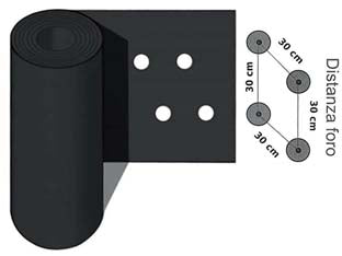 FOGLIA POLIETILENE NERA PACCIAMATURA 2 FORI PASSO CM.30 H.CM.120- - rotolo mt.30 - 1 rotolo