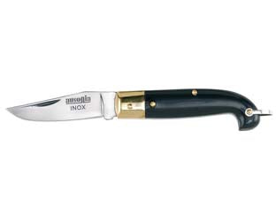 COLTELLO ZUAVO LAMA IN ACCIAIO INOX CON MANICO FINTO CORNO  cm.18  23150    AUSONIA