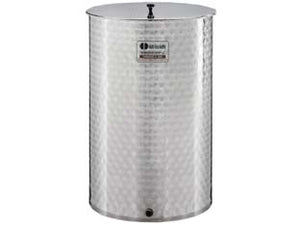 CONTENITORE ENOLOGICO A FONDO PIANO INOX 18/10 SALDATO  lt.50 ø mm.390x490h. bocc.F1/2 fiorettato    MAFFEI
