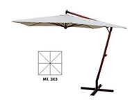 OMBRELLONE IN LEGNO QUADRO DECENTRATO CON MANOVELLA  cm.300x300 palo mm.55x55 a 8 stecche    VETTE