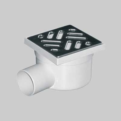 CHIUSINO CON SCARICO LATERALE GRIGLIA IN ACCIAIO  INOX 11,5x11,5 cm - scarico Ø 50 mm