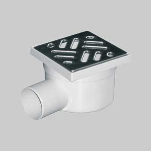 CHIUSINO CON SCARICO LATERALE GRIGLIA IN ACCIAIO  INOX 15x15 cm - scarico Ø 50 mm