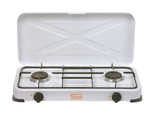 FORNELLO A GAS GPL A 2 FUOCHI CON COPERCHIO  cm.57x33x10h.