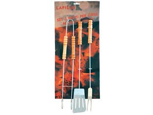 ATTREZZI ACCIAIO CROMATO PER BARBECUE IN SET 3 PEZZI    LAPILLO