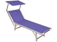 LETTINO ALLUMINIO PIEGH. PESANTE CON PARASOLE TESSUTO TEXILENE BLU  cm.61x184x38/100h. con viti inox    VETTE