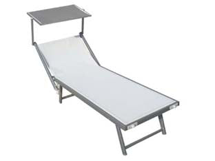 LETTINO ALLUMINIO PIEGH. PESANTE CON PARASOLE TESSUTO TEXILENE BIANCO  cm.61x184x38/100h. con viti inox    VETTE