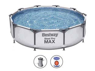 PISCINA STEEL PRO MAX TONDA CON TELAIO PORTANTE CM.305X76H.  kg.19,8  lt.4.678  filtro cartuccia(art.56408)    BESTWAY