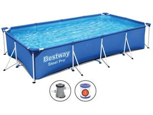 PISCINA STEEL PRO RETTANGOLARE TELAIO PORTANTE CM.400X211X81H. kg.34,0 lt.5.700 filtro cartuccia (art.56424)    BESTWAY