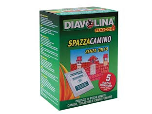 DIAVOLINA POLVERE SPAZZACAMINO- - 5 bustine da gr.50 - 6 pezzi DIAVOLINA