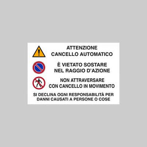 CARTELLO 'ATTENZIONE CANCELLO AUTOMATICO' 20x30 cm - 10 pezzi
