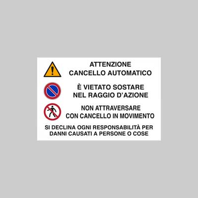 CARTELLO 'ATTENZIONE CANCELLO AUTOMATICO' 20x30 cm - 10 pezzi