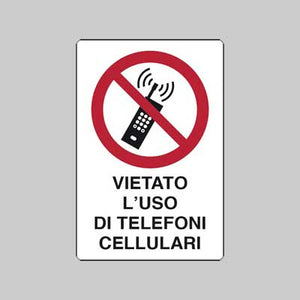 CARTELLO ADESIVO 'VIETATO L'USO DEI TEL. CELLULARI' 30x20 cm - 10 pezzi