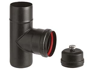 RACCORDO A T M/F PER STUFE A PELLET NERO OPACO ALA PELLET AETERNUM  M/F ø mm.100    ALA