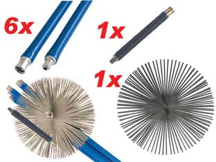 KIT SPAZZACAMINO CON SNODO A MOLLA  6 aste cm.140 + 1 scovolo cm.25 + 1 molla cm.25