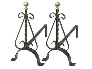 ALARI TORCIGLIONE CON POMOLI IN OTTONE- - cm.19x40x33h. - 1 coppia MILLE