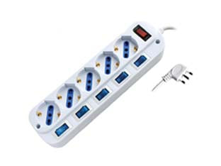 MULTIPRESA 5 POSTI CON SCHUKO CON INTERRUTTORE GENERALE + 5 BIPASSO    SYNTESY