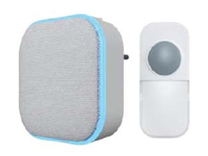 CAMPANELLO WIRELESS KINDOOR  colore bianco con finitura in tessuto grigio    SYNTESY