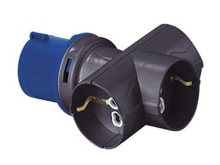 ADATTATORE INDUSTRIALE C/SPINA CEE E TRE PRESE SCHUKO 10/16A BIP IP20  16A colore blu