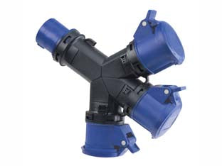 ADATTATORE INDUSTRIALE CON SPINA CEE E TRE PRESE CEE IP54  16A colore blu