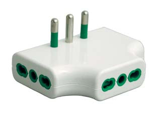 ADATTATORE TRIPLO PIATTO 2 POLI + TERRA BIPASSO BIANCO- - bianco 82220 - 5 pezzi FANTON