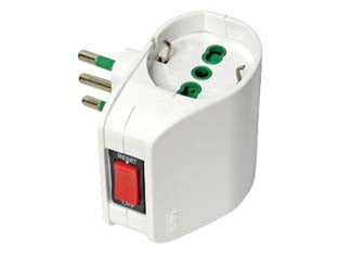 ADATTATORE DOPPIO SCHUKO 2 POLI + TERRA 10A CON INTERRUTTORE TERMICO  bianco 87310    FANTON