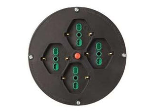 DISCO 4 PRESE 2 POLI + TERRA 16A PER AVVOLGICAVO MM.145 BIPASSO SCHUKO  nero 01906    FANTON