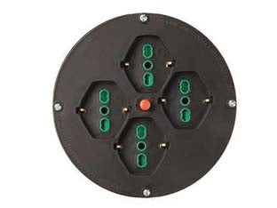 DISCO 4 PRESE 2 POLI + TERRA 16A PER AVVOLGICAVO MM.145 BIPASSO SCHUKO  nero 01906    FANTON