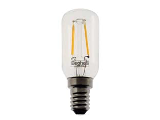 LAMPADA PICCOLA PERA FILO LED ZAFIROLED T26 E14- - 15w - 3000  °K calda - 140 lm - 250x550h - 5 blister BEGHELLI