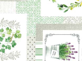 TOVAGLIATO RIVIERA FELPATO PESANTE PIANTE AROMATICHE 826- - cm.140h, rotolo da mt.20 - 20 mt