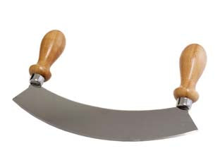 MEZZALUNA IN ACCIO INOX CON MANICO IN LEGNO  cm.25x4,5x15h.    CALDER