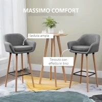 Set 2 Sgabelli da Bar Alti con Schienale e Poggiapiedi, Sgabelli da Cucina Stile Vintage in Tessuto con Cuscino e Gambe in Legno per Sala da Pranzo 55x48x100cm