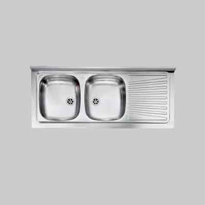 LAVELLO INOX DUE VASCHE APPOGGIO 120x50 cm - Gocciolatoio Dx