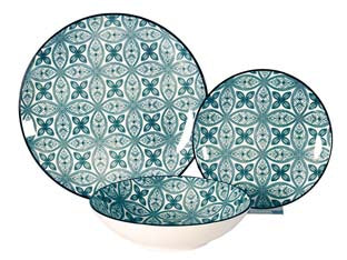 SERVIZIO DI PIATTI MAIOLICA VERDE ACQUA IN PORCELLANA- - servizio contenente 18 piatti - 1 confezione XTRA