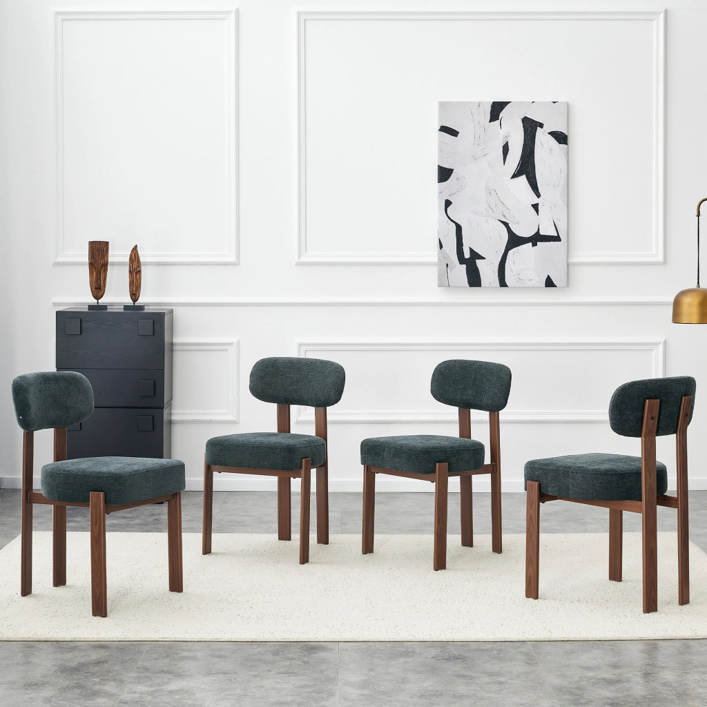 Set 4 Sedie da Pranzo Imbottite ¨C MINIMAL ¨C Tessuto Lino, Schienale Curvo, Stile Moderno