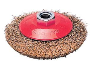 SPAZZOLA CIRCOLARE CONICA FILI ACCIAIO PER SMERIGLIATRICE EXTRA- - ø mm.100 foro filettato 14 MA - 2 blister EXCEL