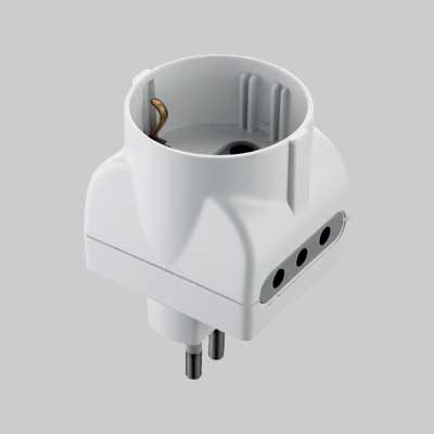 ADATTATORE TRIPLO SCHUKO/BIVALENTE 10A 2P+T - presa 10A 2P+T - ELECTRALINE