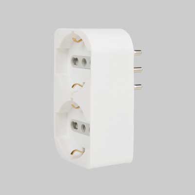 ADATTATORE SCHUKO DOPPIO SALVASPAZIO 16A 2P+T - presa 16A 2P+T - Col. Bianco - ELECTRALINE