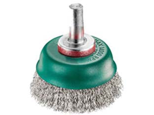 SPAZZOLA A TAZZA FILI IN ACCIAIO INOX PER TRAPANO- - ø mm.75 codolo mm.6 - 3 pezzi EXCEL