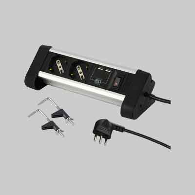MULTIPRESA DA SCRIVANIA CON INTERRUTTORE 2 posti + 2 Usb - ELECTRALINE