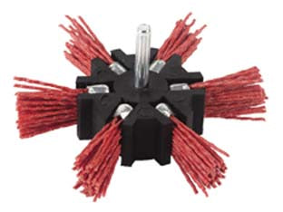 SPAZZOLA A VENTAGLIO IN NYLON ABRASIVO ARANCIO- - ø mm.100 codolo mm.6 grana 80 PG 497.55 - 1 blister PG